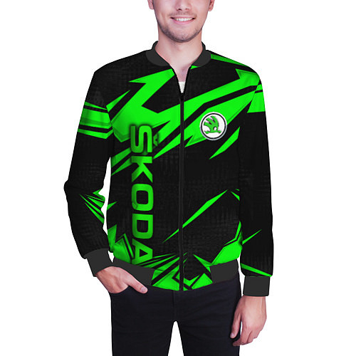 Мужской бомбер Skoda - green uniform / 3D-Черный – фото 3