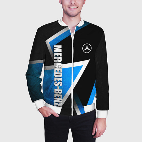 Мужской бомбер Mercedes - blue metal / 3D-Белый – фото 3