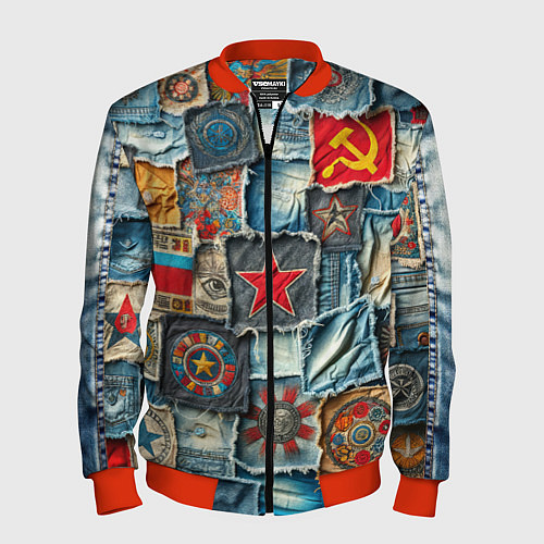 Мужской бомбер Ретро пэчворк СССР / 3D-Красный – фото 1