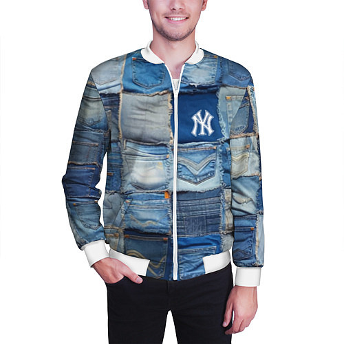 Мужской бомбер Patchwork - New York yankees baseball team / 3D-Белый – фото 3