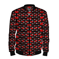 Бомбер мужской Красные и белые кирпичики на чёрном фоне, цвет: 3D-черный