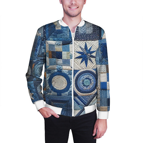 Мужской бомбер Denim patchwork - ai art / 3D-Белый – фото 3