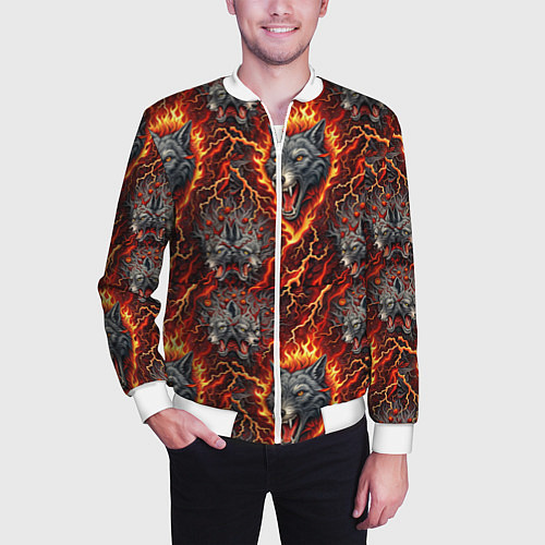 Мужской бомбер Волки эпичный паттерн / 3D-Белый – фото 3