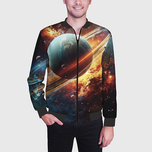 Мужской бомбер Большая планета / 3D-Черный – фото 3