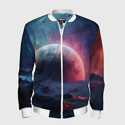 Бомбер мужской Фантастика космос и планета, цвет: 3D-белый