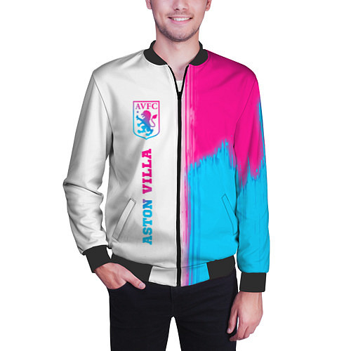 Мужской бомбер Aston Villa neon gradient style по-вертикали / 3D-Черный – фото 3