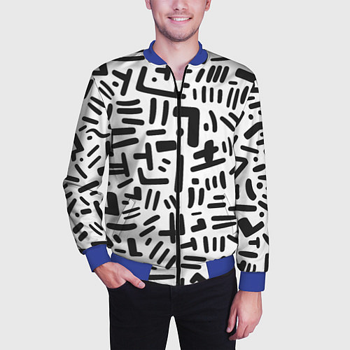 Мужской бомбер Паттерн линиями / 3D-Синий – фото 3