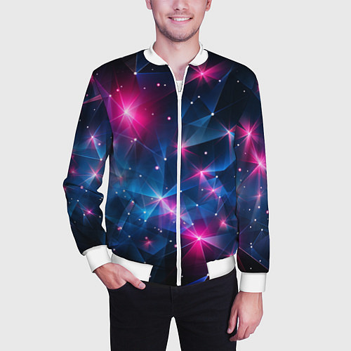 Мужской бомбер Яркие неоновые вспышки в космосе / 3D-Белый – фото 3