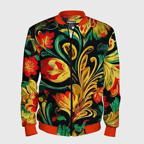 Мужской бомбер Хохлома акварель / 3D-Красный – фото 1