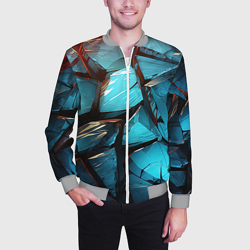 Мужской бомбер Синие объемные плиты / 3D-Меланж – фото 3