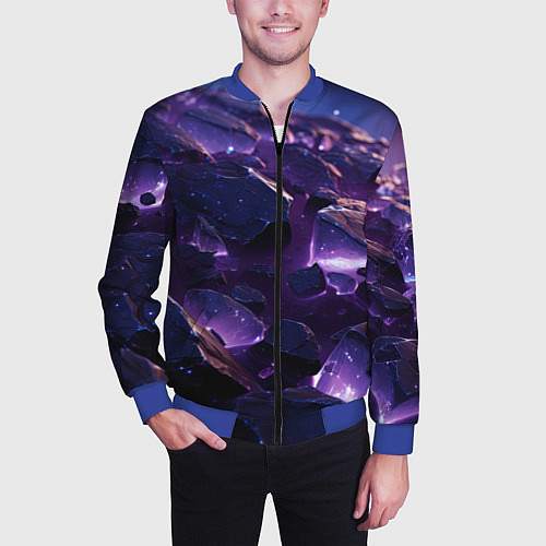 Мужской бомбер Фиолетовые неоновые камни со светом / 3D-Синий – фото 3
