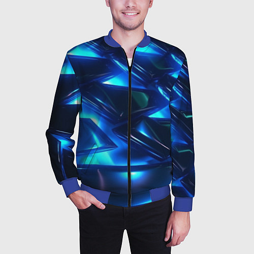 Мужской бомбер Синие абстрактные неоновые плиты / 3D-Синий – фото 3