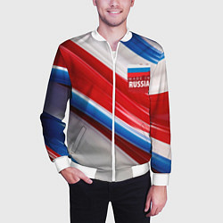 Бомбер мужской Герб России на абстрактном фоне, цвет: 3D-белый — фото 2