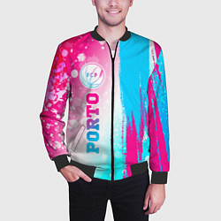 Бомбер мужской Porto neon gradient style по-вертикали, цвет: 3D-черный — фото 2