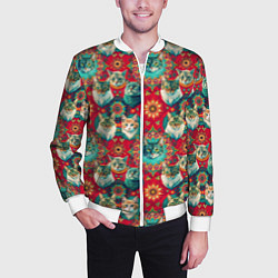 Бомбер мужской Мандала с кошачьим орнаментом, цвет: 3D-белый — фото 2