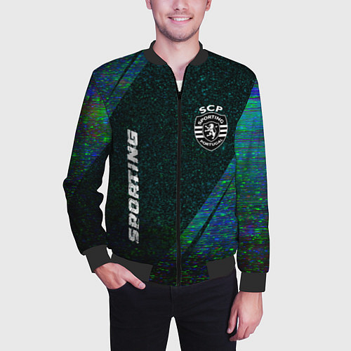 Мужской бомбер Sporting glitch blue / 3D-Черный – фото 3