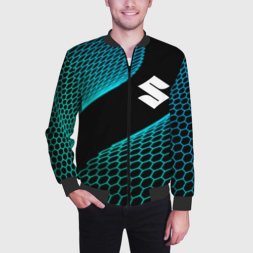 Мужской бомбер Suzuki electro hexagon / 3D-Черный – фото 3