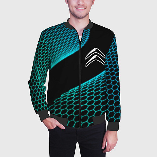 Мужской бомбер Citroen electro hexagon / 3D-Черный – фото 3