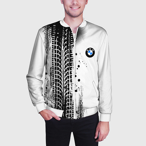 Мужской бомбер БМВ - следы от шин / 3D-Белый – фото 3