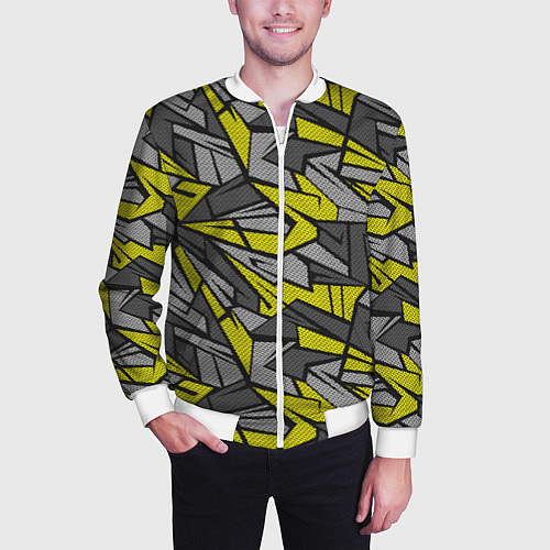 Мужской бомбер Абстрактный камуфляжный узор / 3D-Белый – фото 3