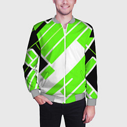 Бомбер мужской Зелёные широкие линии на белом фоне, цвет: 3D-меланж — фото 2