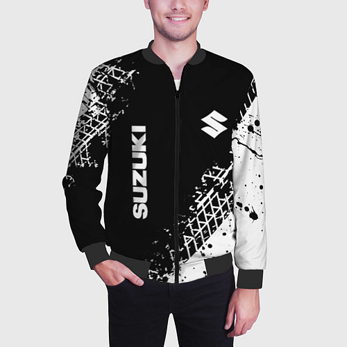 Мужской бомбер Сузуки: следы от шин / 3D-Черный – фото 3