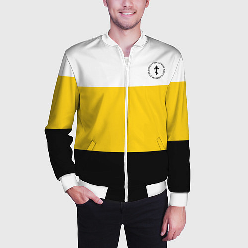 Мужской бомбер За веру царя Николай II крест черный / 3D-Белый – фото 3