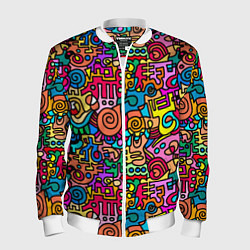 Бомбер мужской Психоделические узоры - цветные дудлы, цвет: 3D-белый