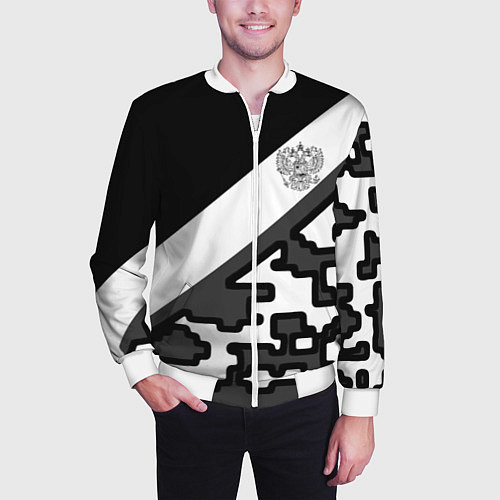 Мужской бомбер Россия камуфляж текстура / 3D-Белый – фото 3
