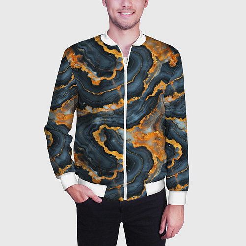 Мужской бомбер Золотистый мрамор / 3D-Белый – фото 3