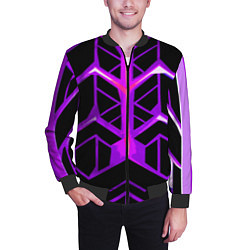Бомбер мужской Фиолетовые линии на чёрном фоне, цвет: 3D-черный — фото 2
