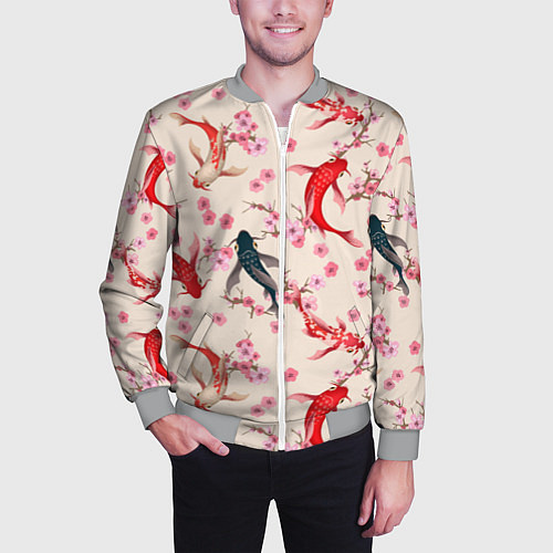 Мужской бомбер Разноцветные рыбы кои / 3D-Меланж – фото 3