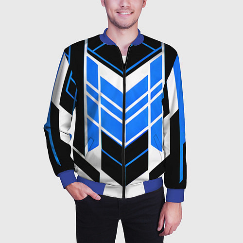 Мужской бомбер Blue and black stripes on a white background / 3D-Синий – фото 3