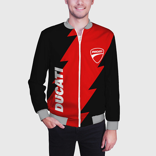 Мужской бомбер Ducati - logo / 3D-Меланж – фото 3
