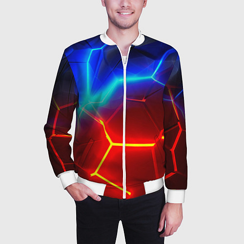 Мужской бомбер Красные плиты с ярким светом / 3D-Белый – фото 3