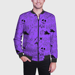 Бомбер мужской Хэллоуин узор на фиолетовом фоне, цвет: 3D-черный — фото 2