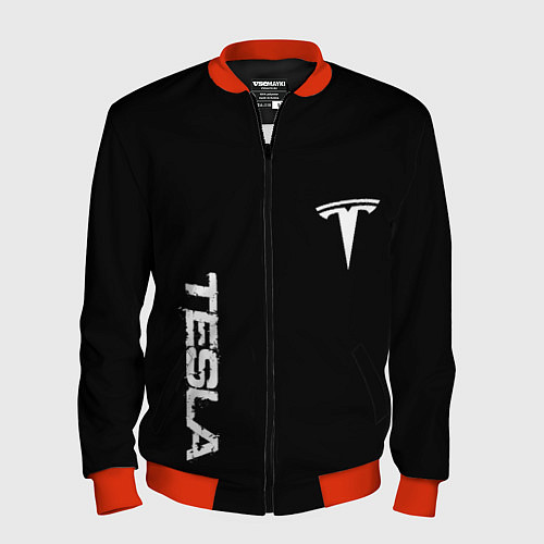 Мужской бомбер Tesla logo white / 3D-Красный – фото 1