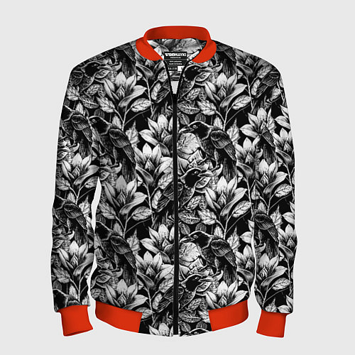 Мужской бомбер Вороны в цветах / 3D-Красный – фото 1
