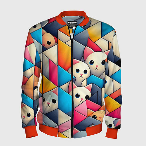Мужской бомбер Geometric pattern with kittens - ai art / 3D-Красный – фото 1
