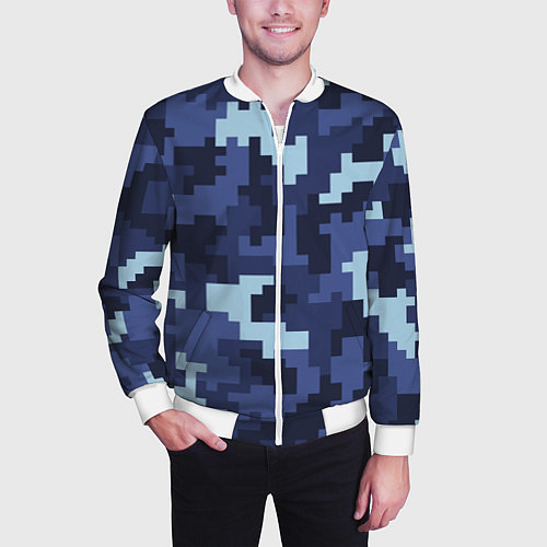 Мужской бомбер Пиксельный камуфляж текстура / 3D-Белый – фото 3