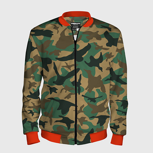 Мужской бомбер Армейский камуфляж текстура / 3D-Красный – фото 1