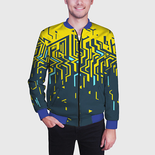 Мужской бомбер Яркий абстрактный геометрический рисунок для спорт / 3D-Синий – фото 3