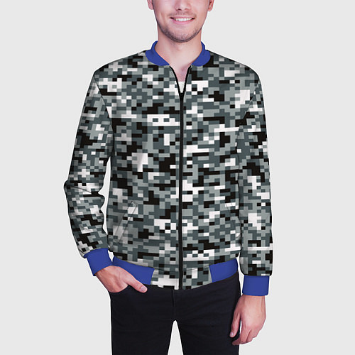 Мужской бомбер Камуфляжные пиксели текстура / 3D-Синий – фото 3
