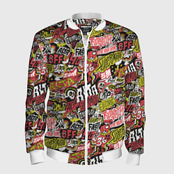 Бомбер мужской Супер мото паттерн с надписями и черепками, цвет: 3D-белый