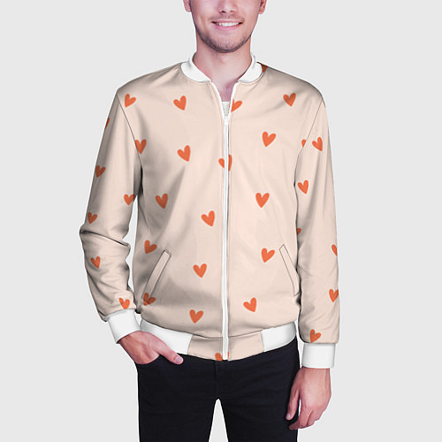 Мужской бомбер Разбросанные сердца - паттерн / 3D-Белый – фото 3