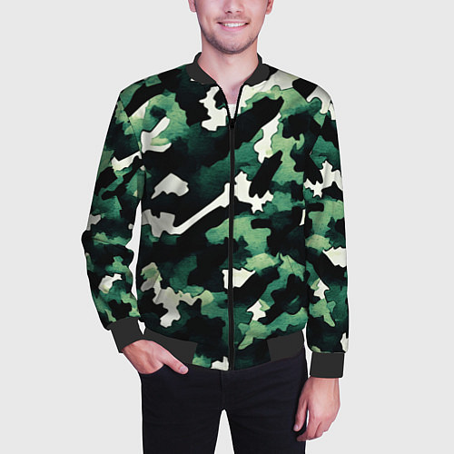 Мужской бомбер Яркий зелёный камуфляж / 3D-Черный – фото 3