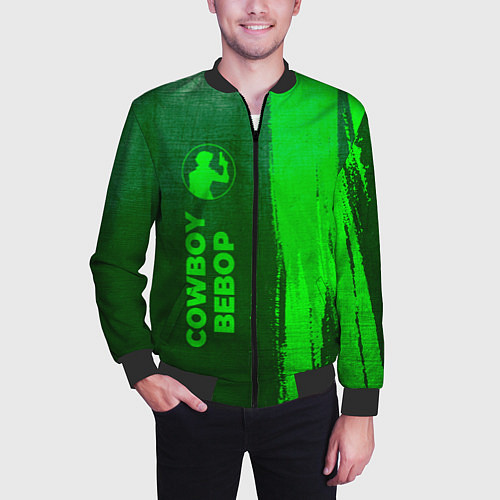 Мужской бомбер Cowboy Bebop - green gradient по-вертикали / 3D-Черный – фото 3