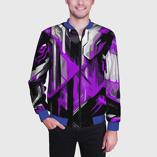 Мужской бомбер White and purple abstraction on a black background / 3D-Синий – фото 3
