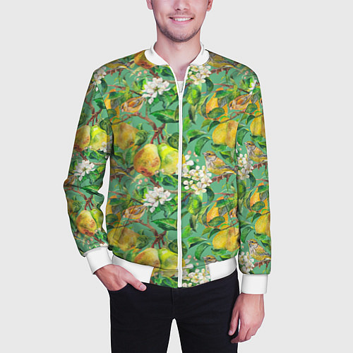 Мужской бомбер Груши и птицы / 3D-Белый – фото 3