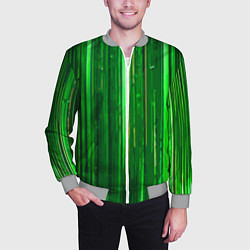Бомбер мужской Вертикальные зелёные линии на чёрном фоне, цвет: 3D-меланж — фото 2